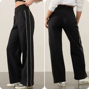 Athleta Venice Wide Leg Pants Black with White Stripe Size S